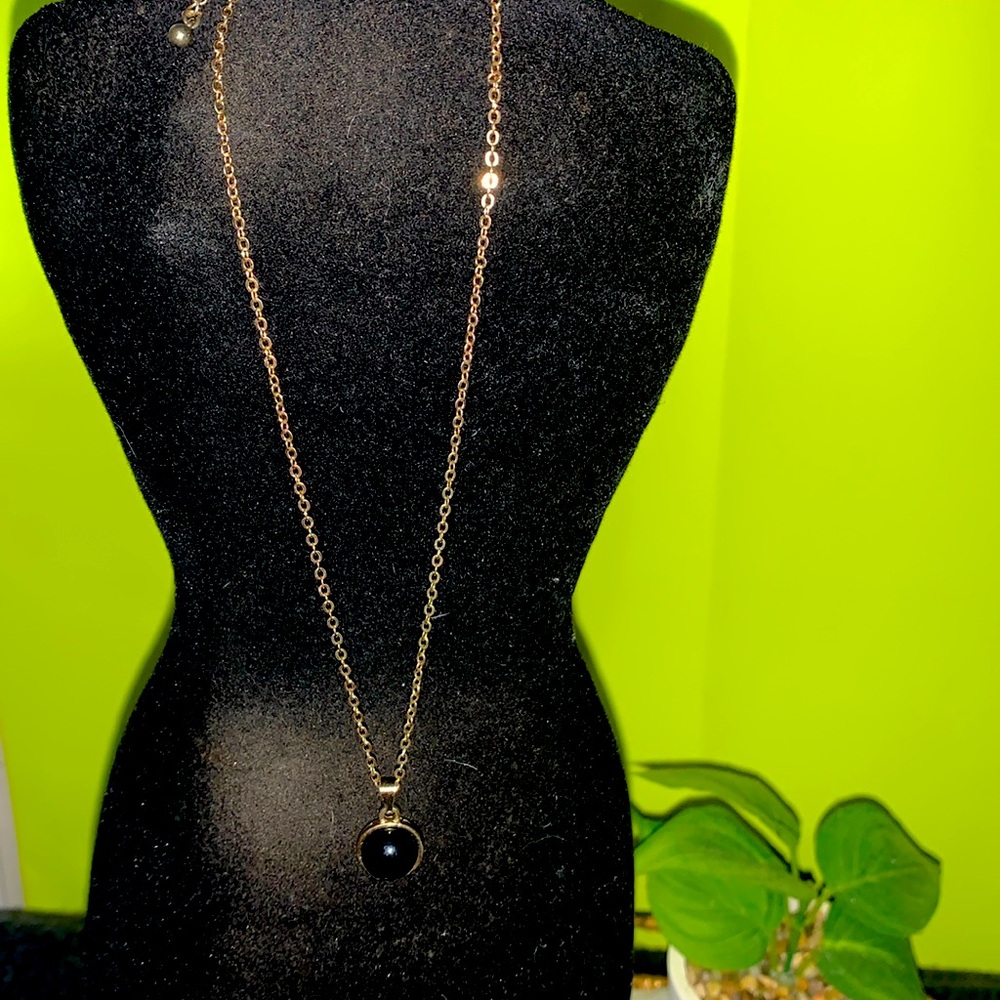 Gold Tone Adjustable Necklace With Black Pendant